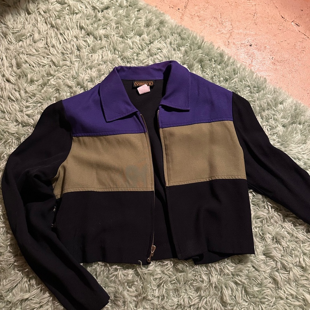 Virgo Women's Colorblock Bomber Jacket - Purple, Tan, and Black